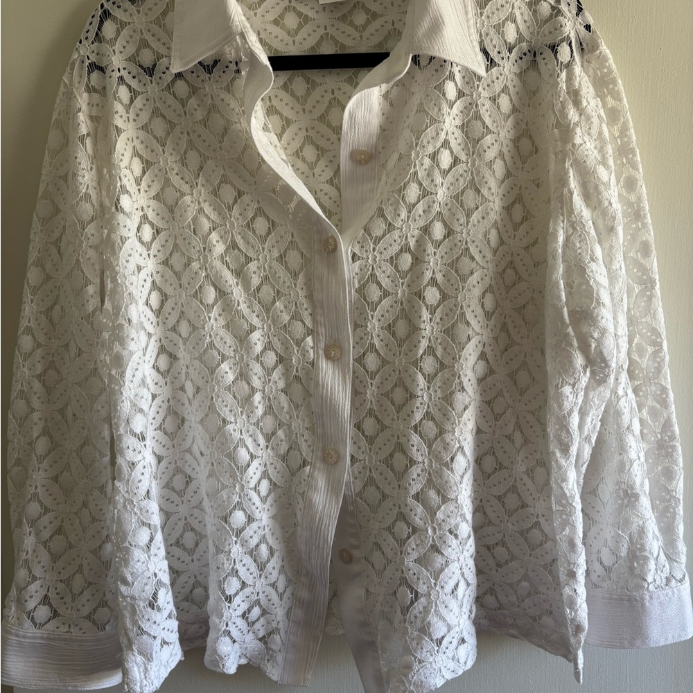 Vintage White Lace Button-Up Blouse